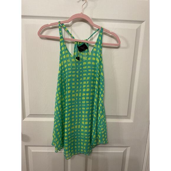 NWT Maria and Carol’s Blue/Lime Green Geometric Print Racerback Tank Dress, L - Picture 1 of 5